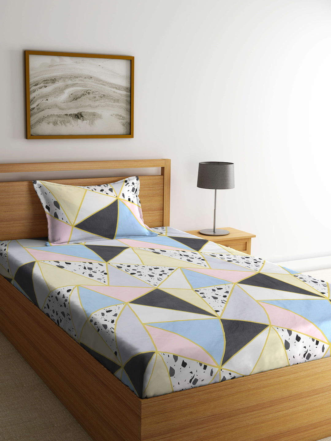 Klotthe Multicolor Geometric 300 TC Cotton Blend Single Bedsheet with Pillow Cover