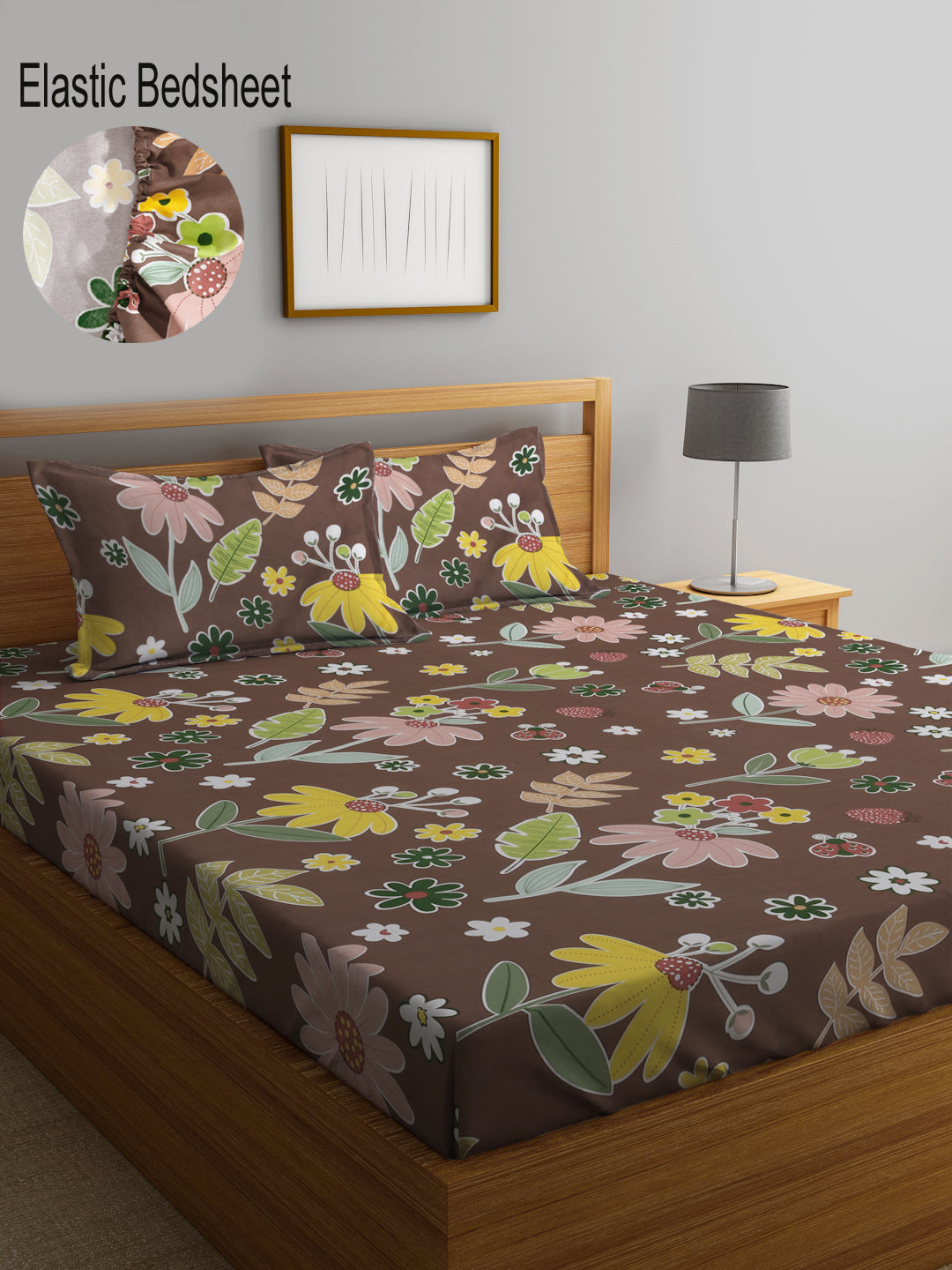 Klotthe Multicolor Floral 300 TC Cotton Blend Fitted Double Bedsheet W ...