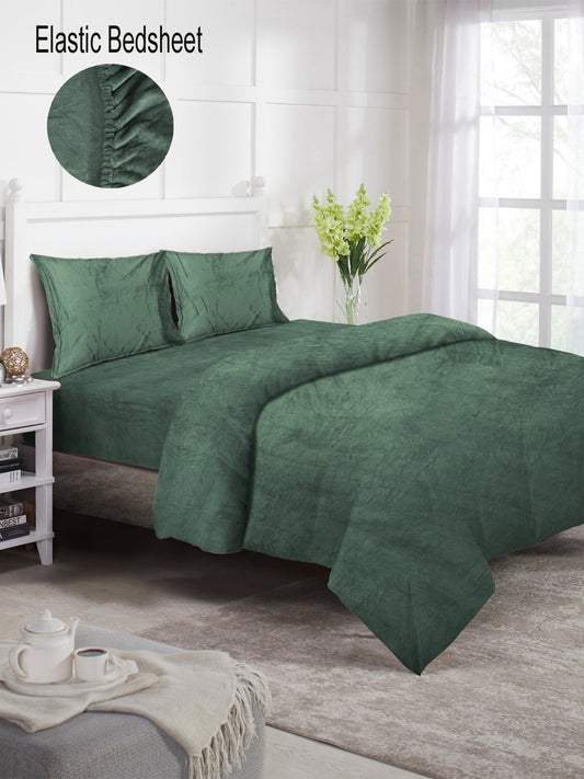 Klotthe Green Solid Woolen Mild Winter Double King Bedding Set