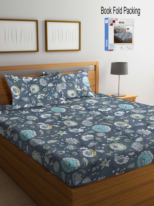 Klotthe Multi Floral 300 TC Cotton Blend Super King Double Bedsheet Set in Book Fold Packing