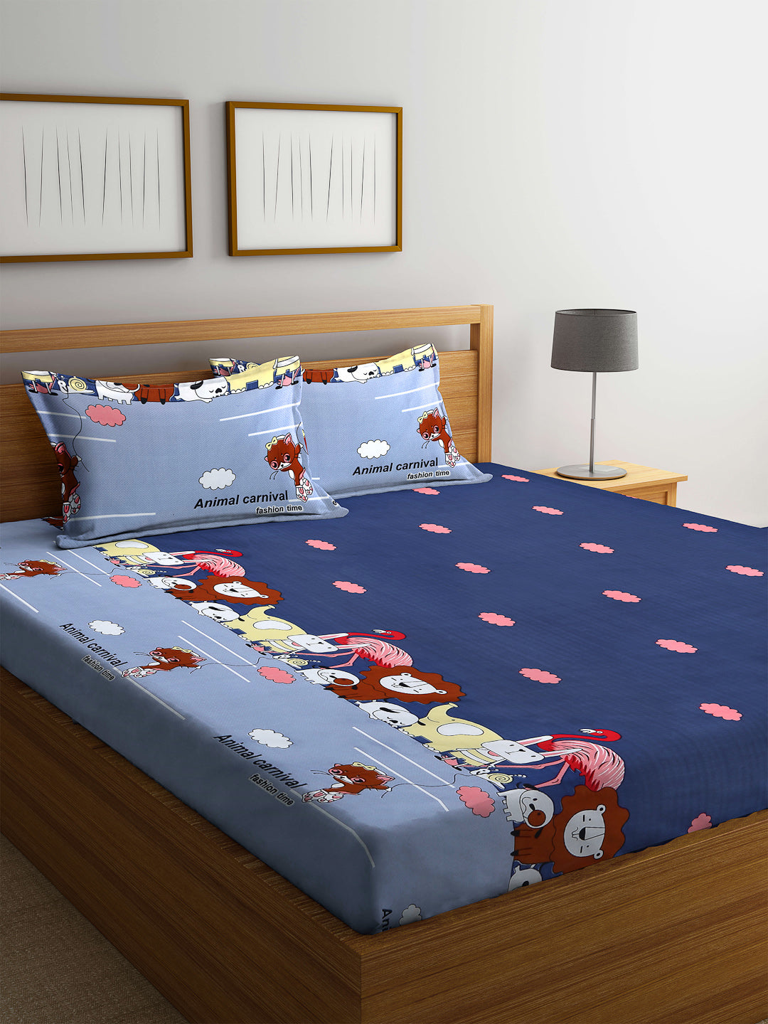 Kid's Special Cartoon Print Double Bedsheet with 2 Pillow Covers