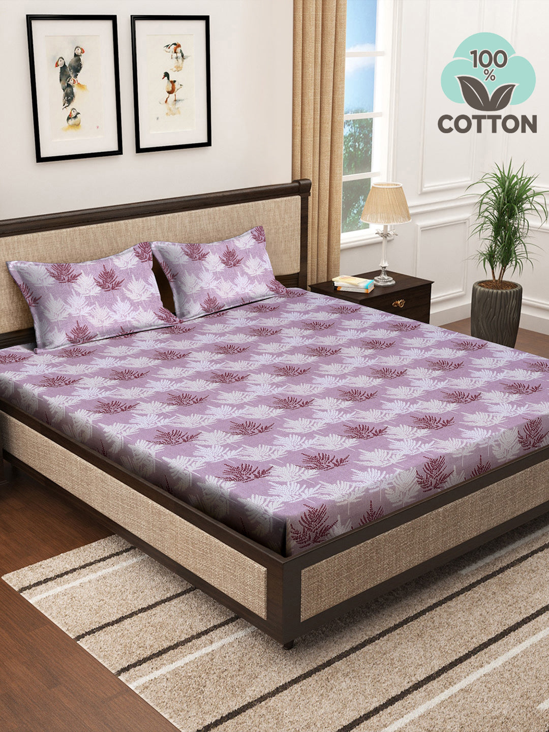 Klotthe Multicolor Floral 400 TC Pure Cotton Double Bedsheet with 2 Pillow Covers