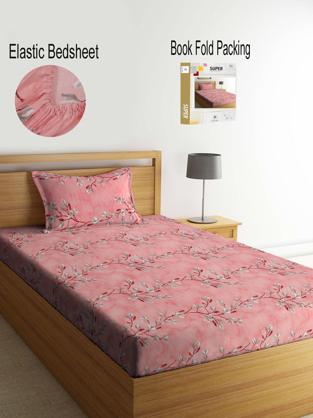 Klotthe Multicolor Floral 400 TC Pure Cotton Fitted Single Bedsheet Set in Book Fold Packing