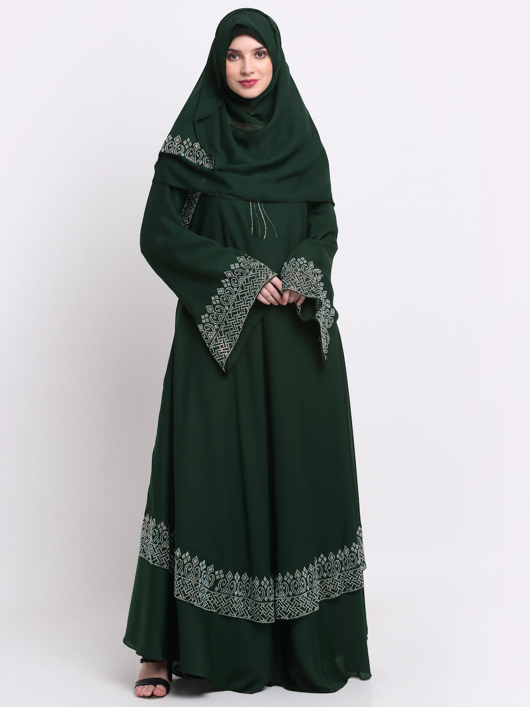 Klotthe Women Green Embellished Burqa With Scarves