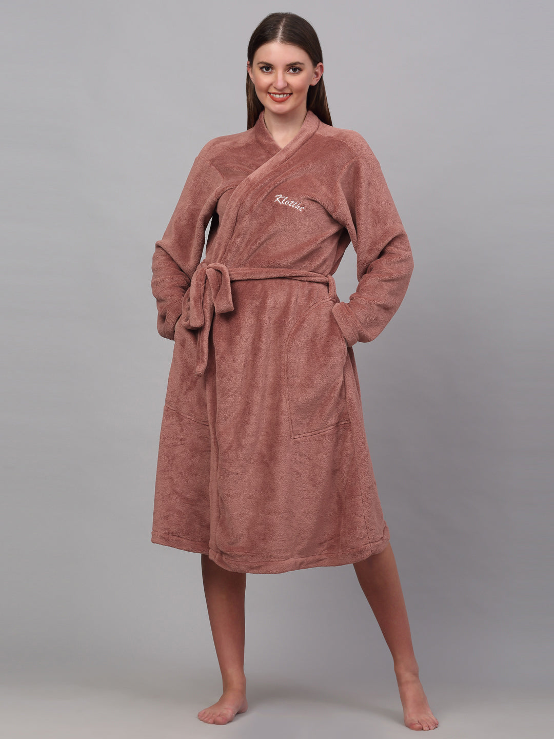 Klotthe Women Rust Solid Bath Robe With Belt