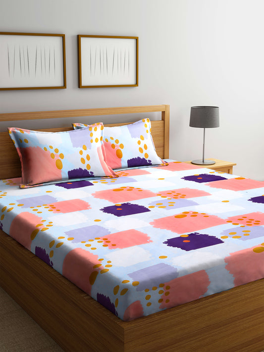 Klotthe Multi Geometric 210 TC Polycotton Bedsheet with 2 Pillow Covers