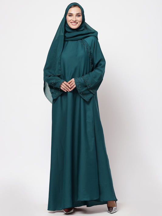 Klotthe Women Turquise Embellished Burqa With Scarves