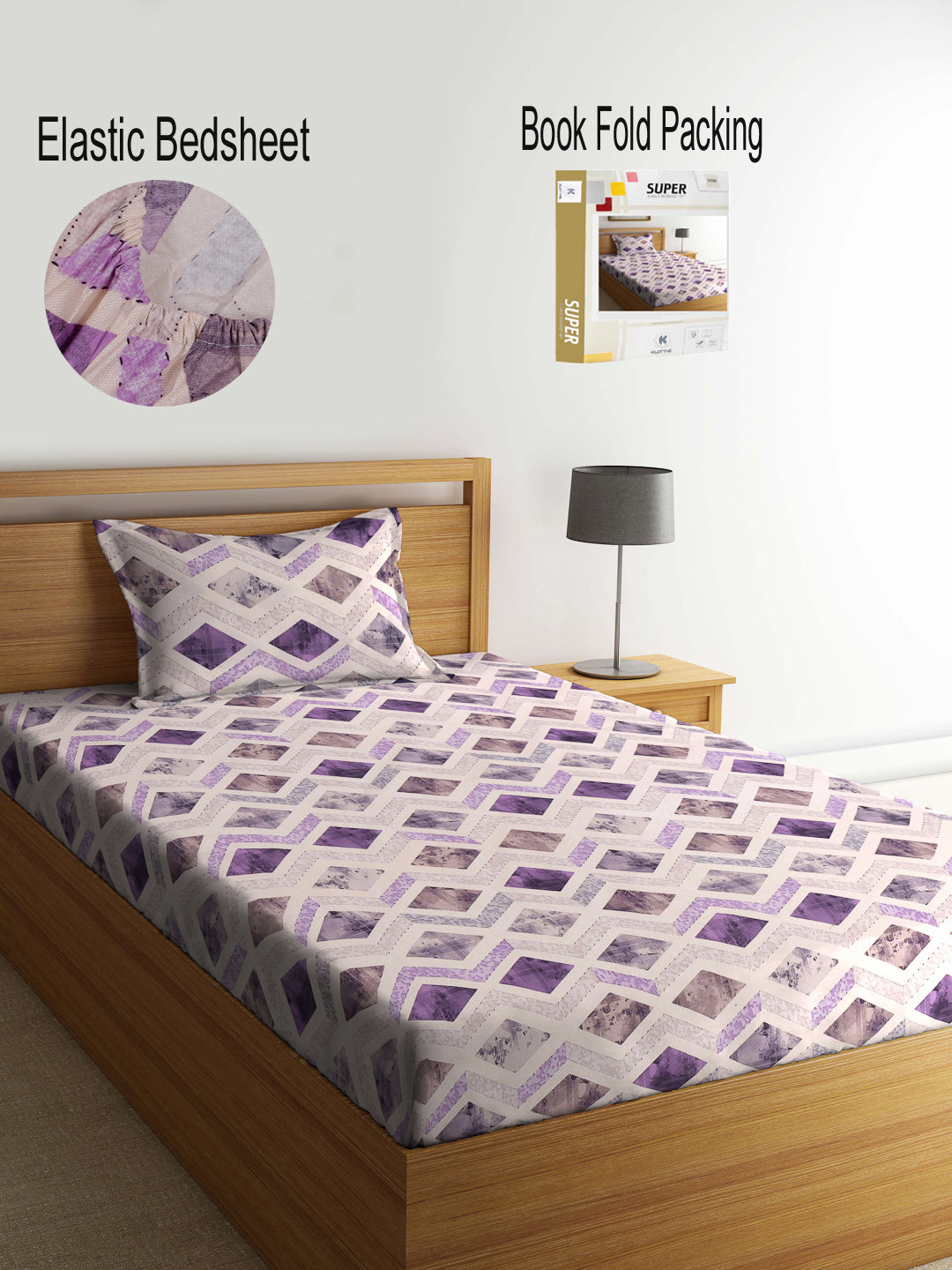 Klotthe Multicolor Geometric 400 TC Pure Cotton Fitted Single Bedsheet Set in Book Fold Packing