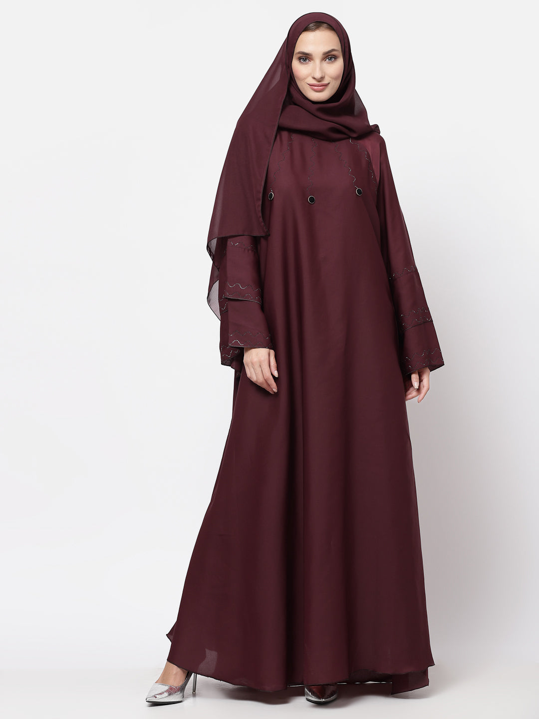 Klotthe Women Maroon Embellished Burqa With Scarves