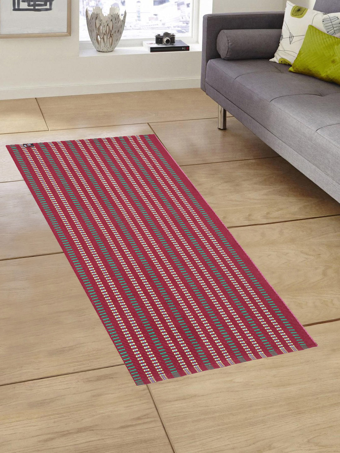 Klotthe Red Striped  Cotton Anti-Skid Rugs