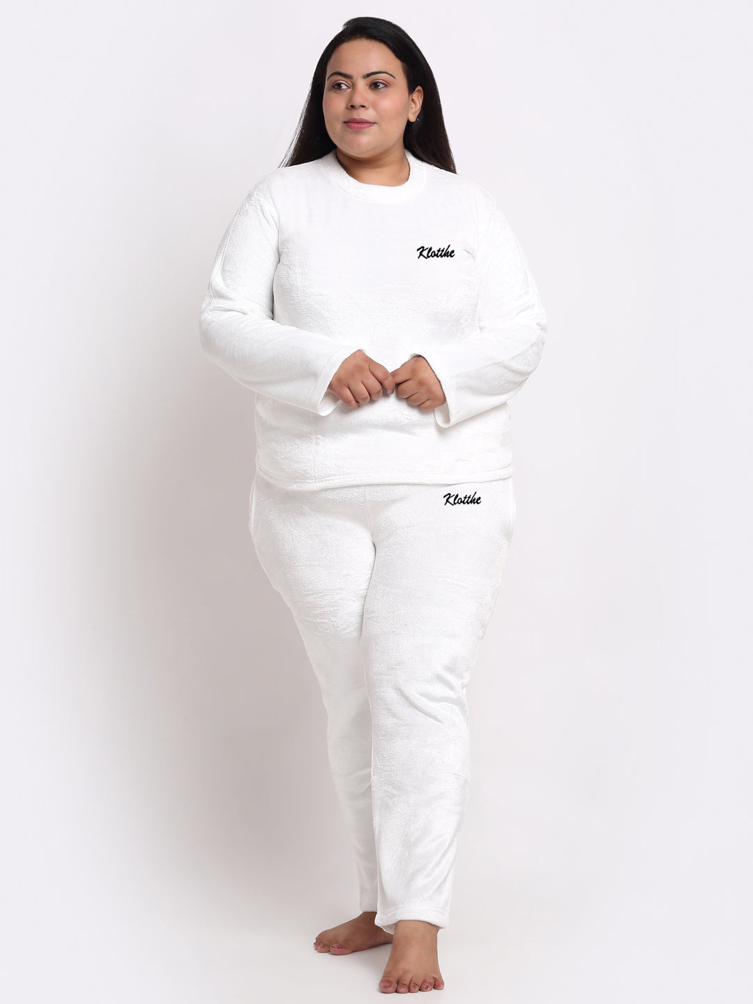 Klotthe Women White Solid Wool Blend Night Suit