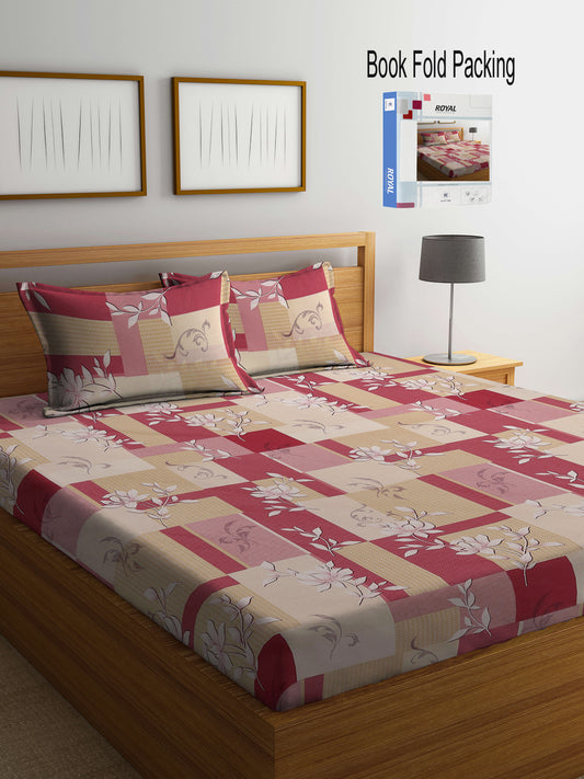 Klotthe Multicolor Floral 400 TC Pure Cotton Double Bedsheet Set in Book Fold Packing