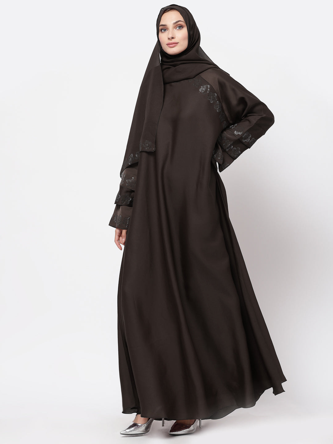 Klotthe Women Brown Embellished Burqa With Scarves