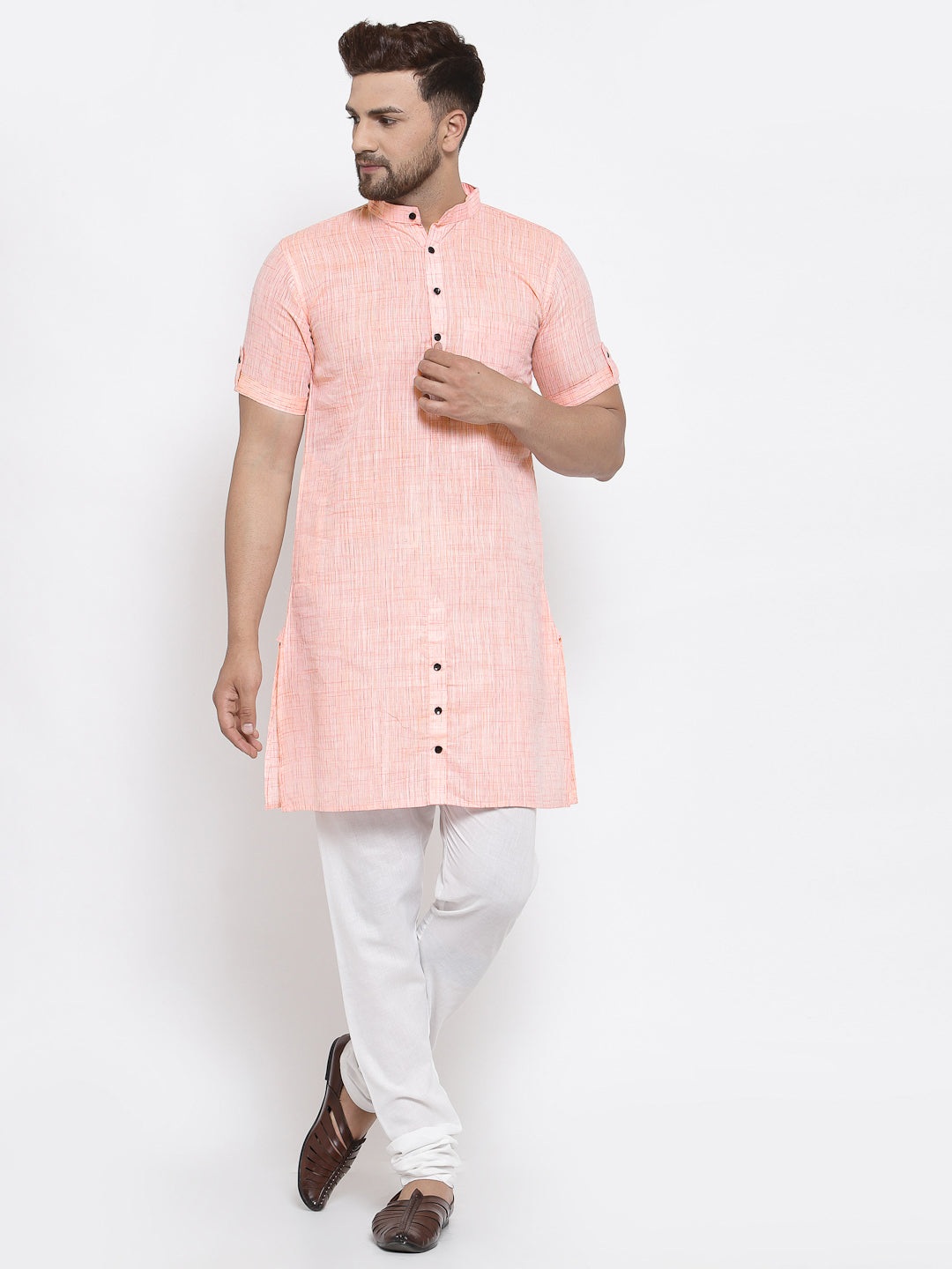 KLOTTHE Peach Cotton Woven Design Kurta