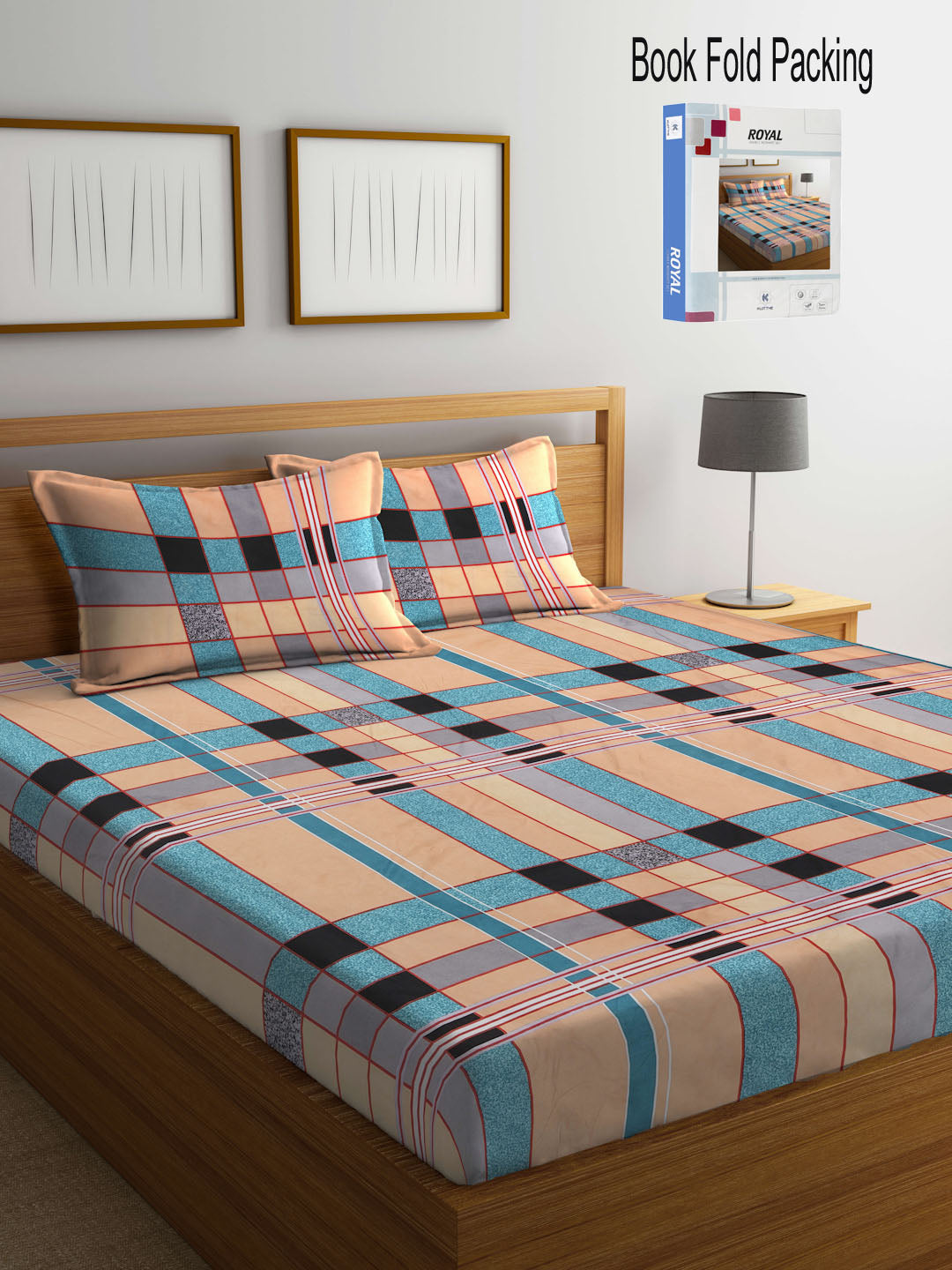 Klotthe Multi Striped 300 TC Cotton Blend Double Bed Sheet with 2 Pillow Covers in Book Fold Packing