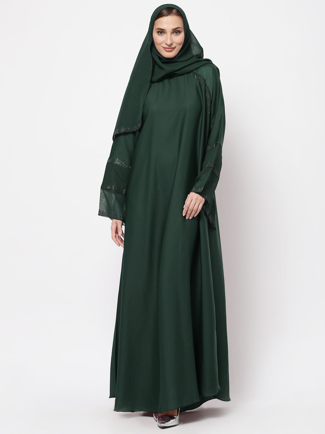 Klotthe Women Green Embellished Burqa With Scarves