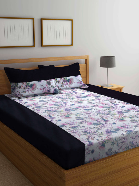 Klotthe Multi Floral Cotton Double Bed Sheet with 2 Pillow Covers