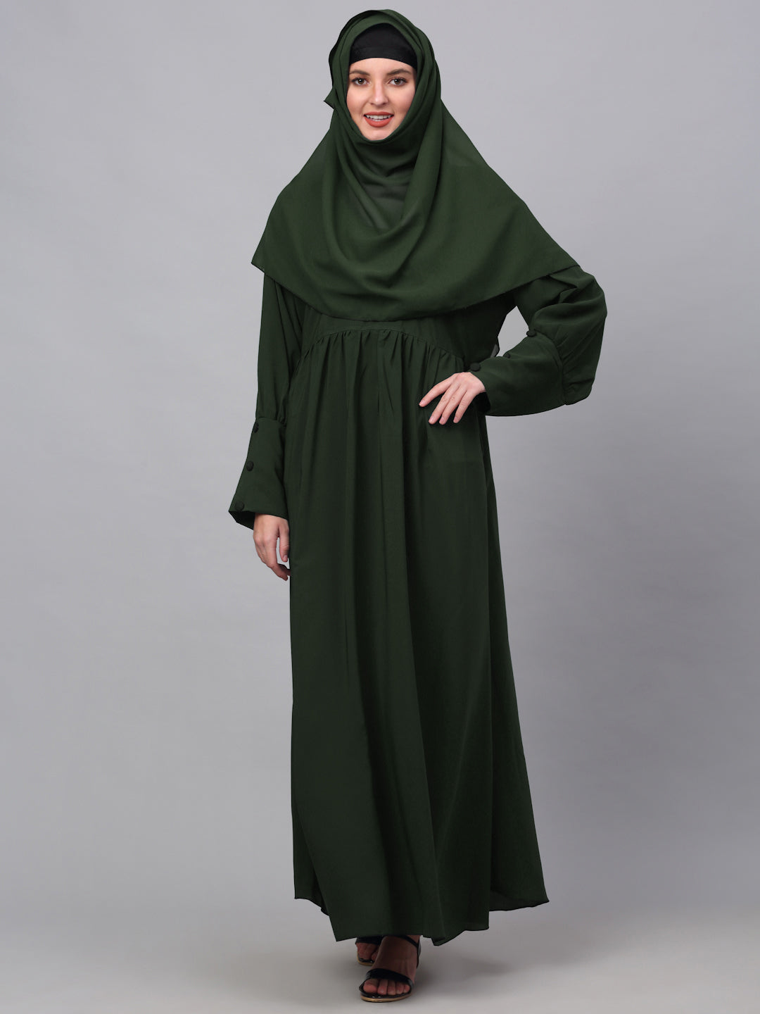 Klotthe Women Olive Embellished Burqa With Scarves