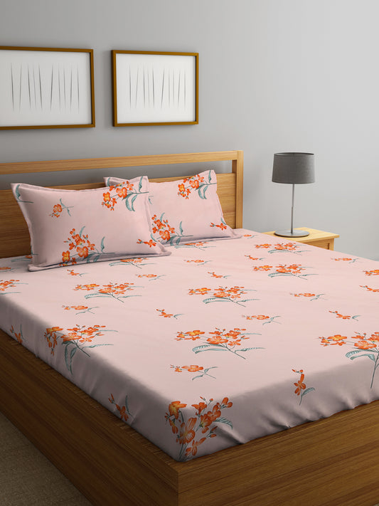 Klotthe Multi Floral 300 TC Cotton Blend Double Bedsheet with 2 Pillow Covers