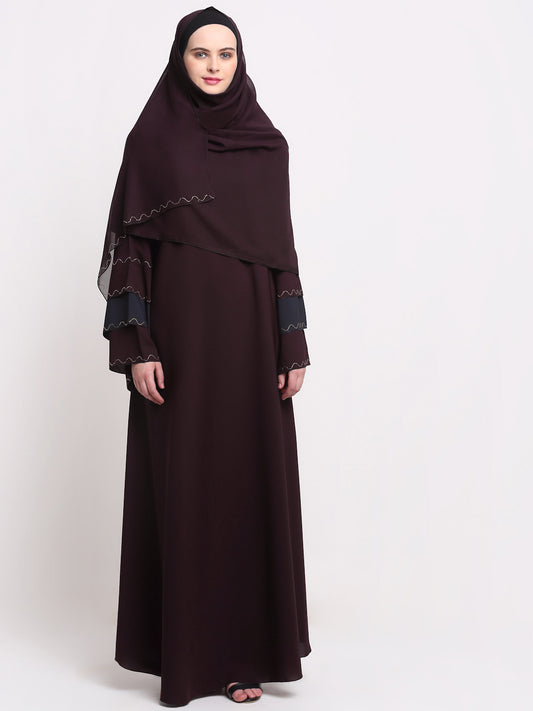 Klotthe Women Burgundy Embellished Burqa With Scarves