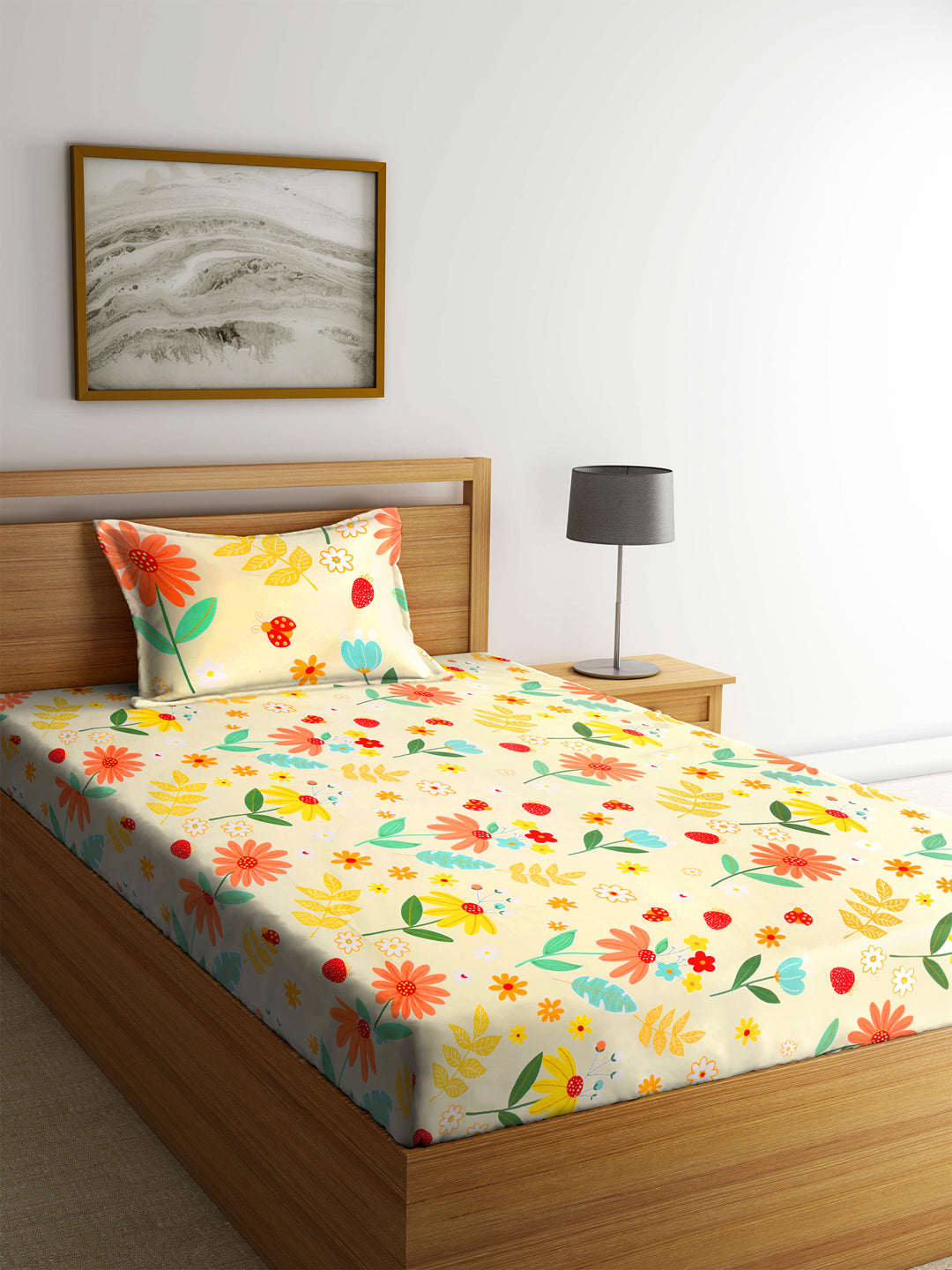 Klotthe Multi Floral 210 TC PolyCotton Single Bedsheet with Pillow Cover