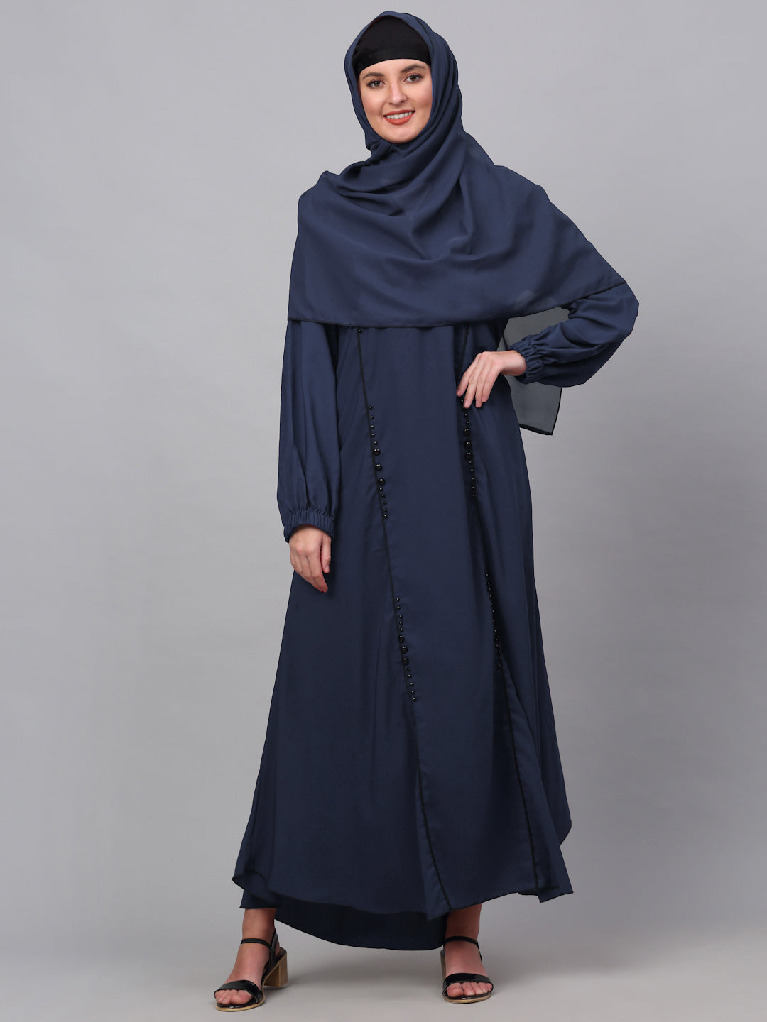 Klotthe Women Blue Embellished Burqa With Scarves