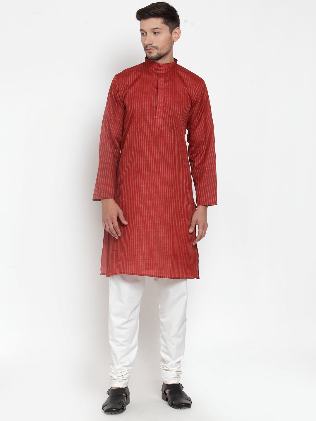 Red Cotton Striped Party Kurtas