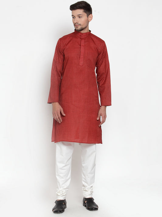 Red Cotton Striped Party Kurtas