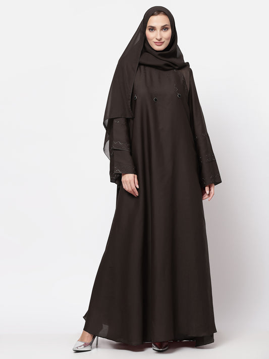 Klotthe Women Brown Embellished Burqa With Scarves