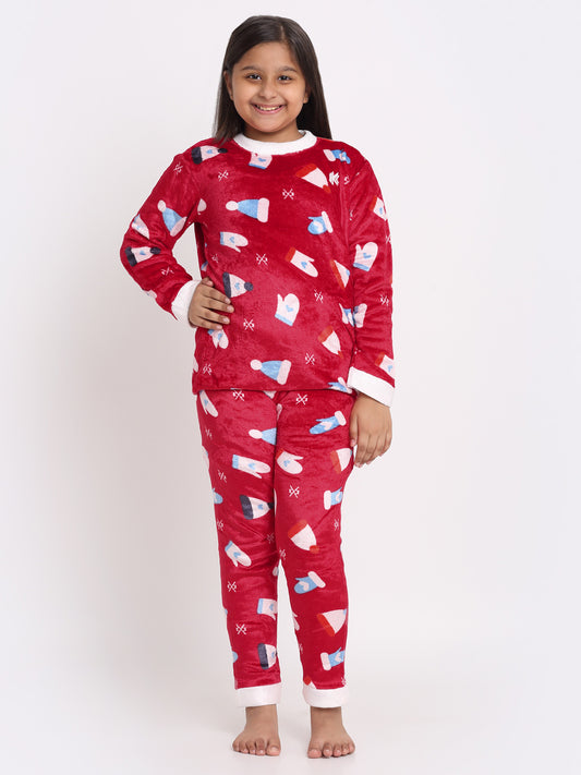 Klotthe Girls Multicolor Cartoon Characters Wool Blend Night Suit