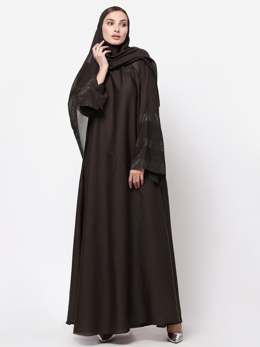 Klotthe Women Brown Embellished Burqa With Scarves