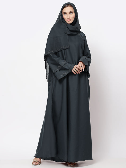 Klotthe Women Grey Embellished Burqa With Scarves