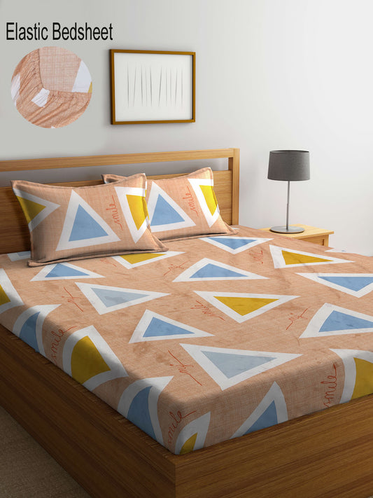 Klotthe Multi Geometric 300 TC Cotton Blend Elasticated Double Bedsheet with 2 Pillow Covers