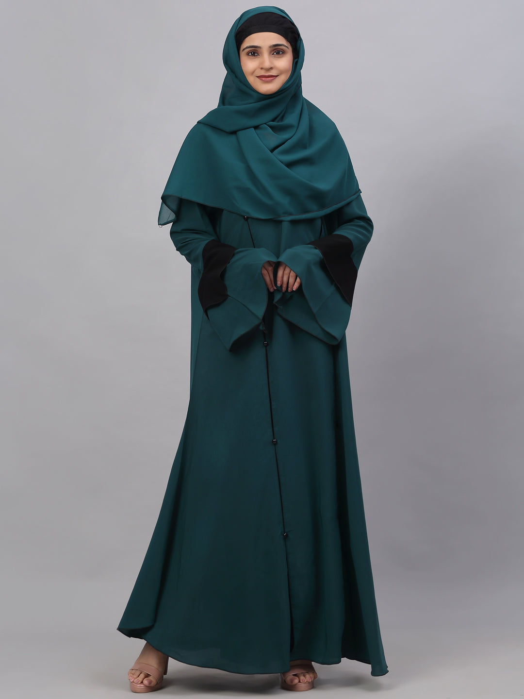 Klotthe Women Turq Embellished Burqa With Scarves