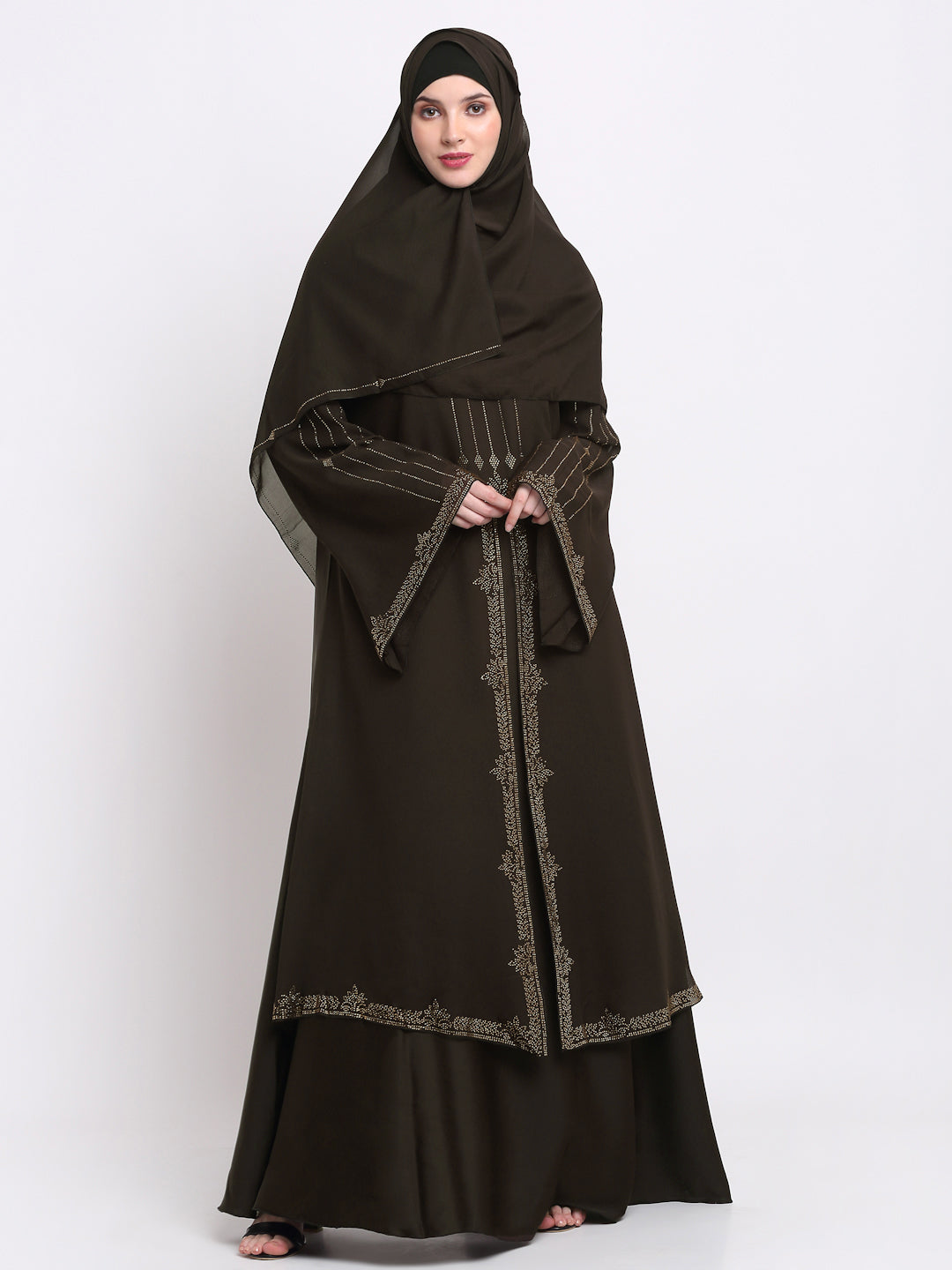 Klotthe Women Brown Embellished Burqa With Scarves