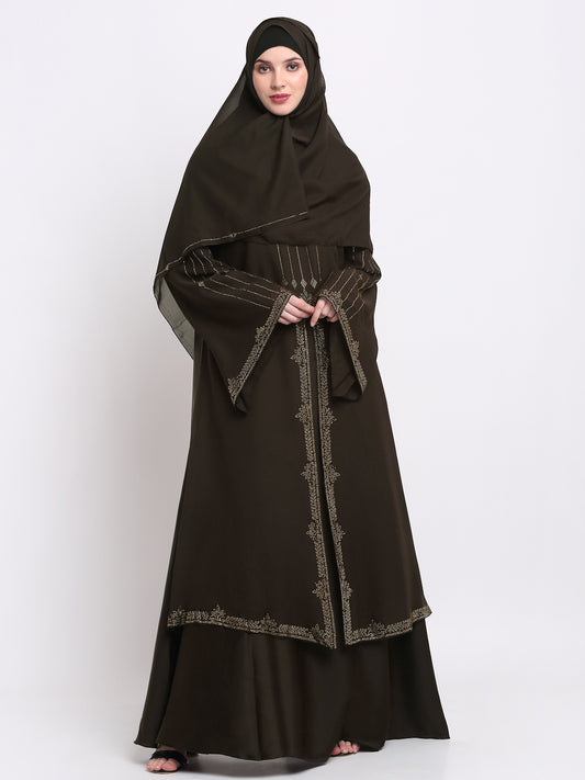 Klotthe Women Brown Embellished Burqa With Scarves