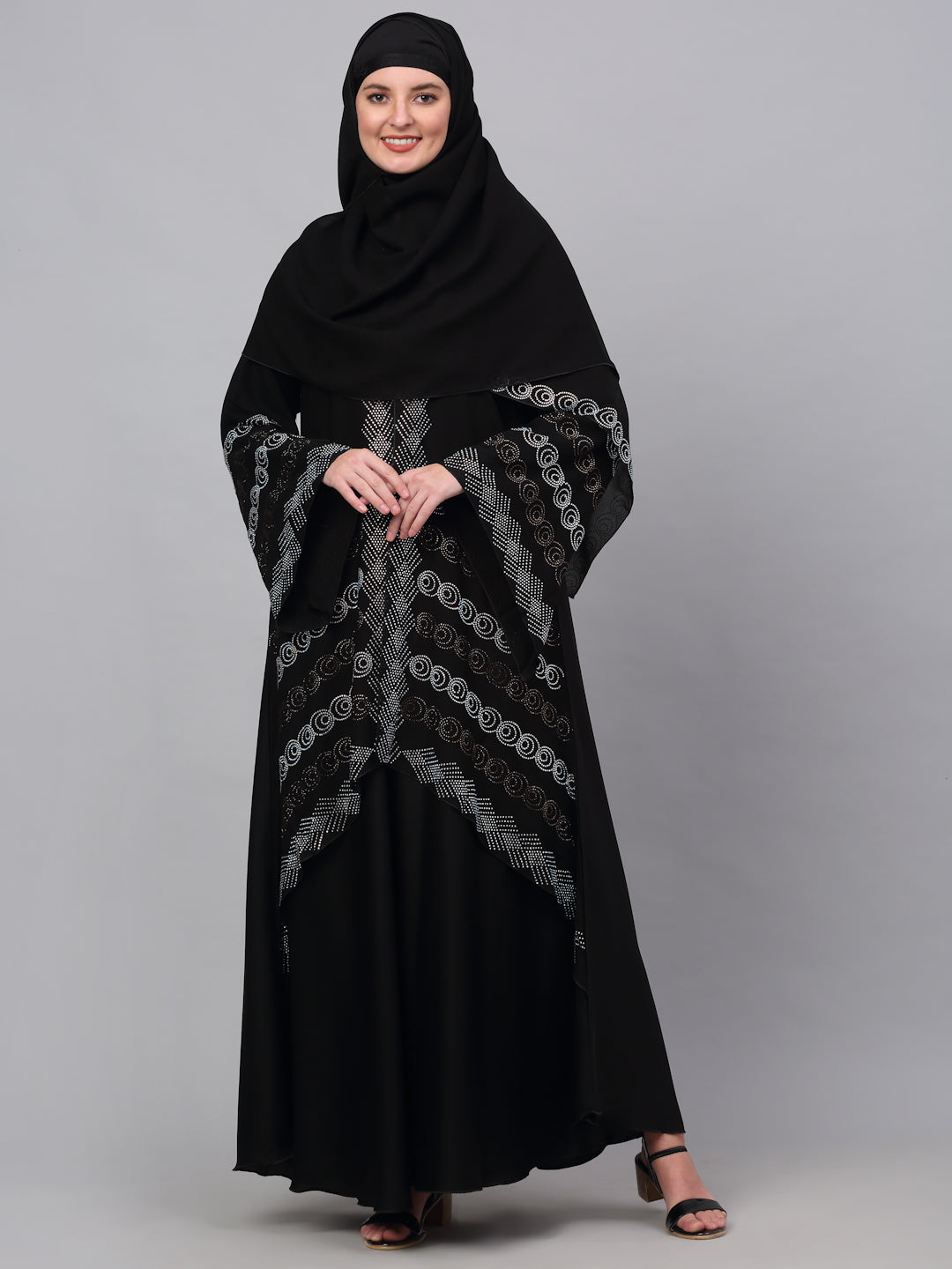 Klotthe Women Black Embellished Burqa With Scarves