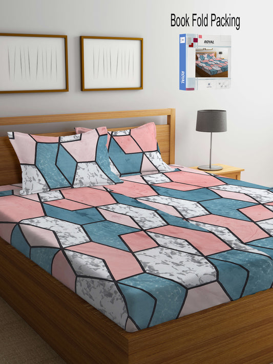 Klotthe Multi Abstract 300 TC Cotton Blend Super King Double Bedsheet Set in Book Fold Packing