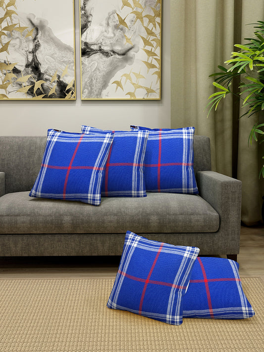 KLOTTHE Set of Five Blue Poly Cotton Cushion Covers With Microfibre Fillers (40X40 cm)