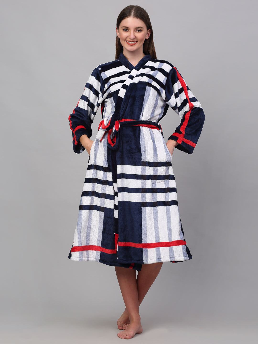 Klotthe Women MultiColor Printed Bath Robe With Belt