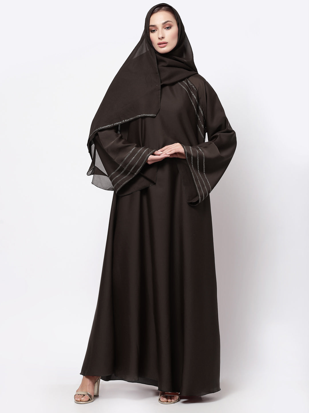 Klotthe Women Brown Embellished Burqa With Scarves