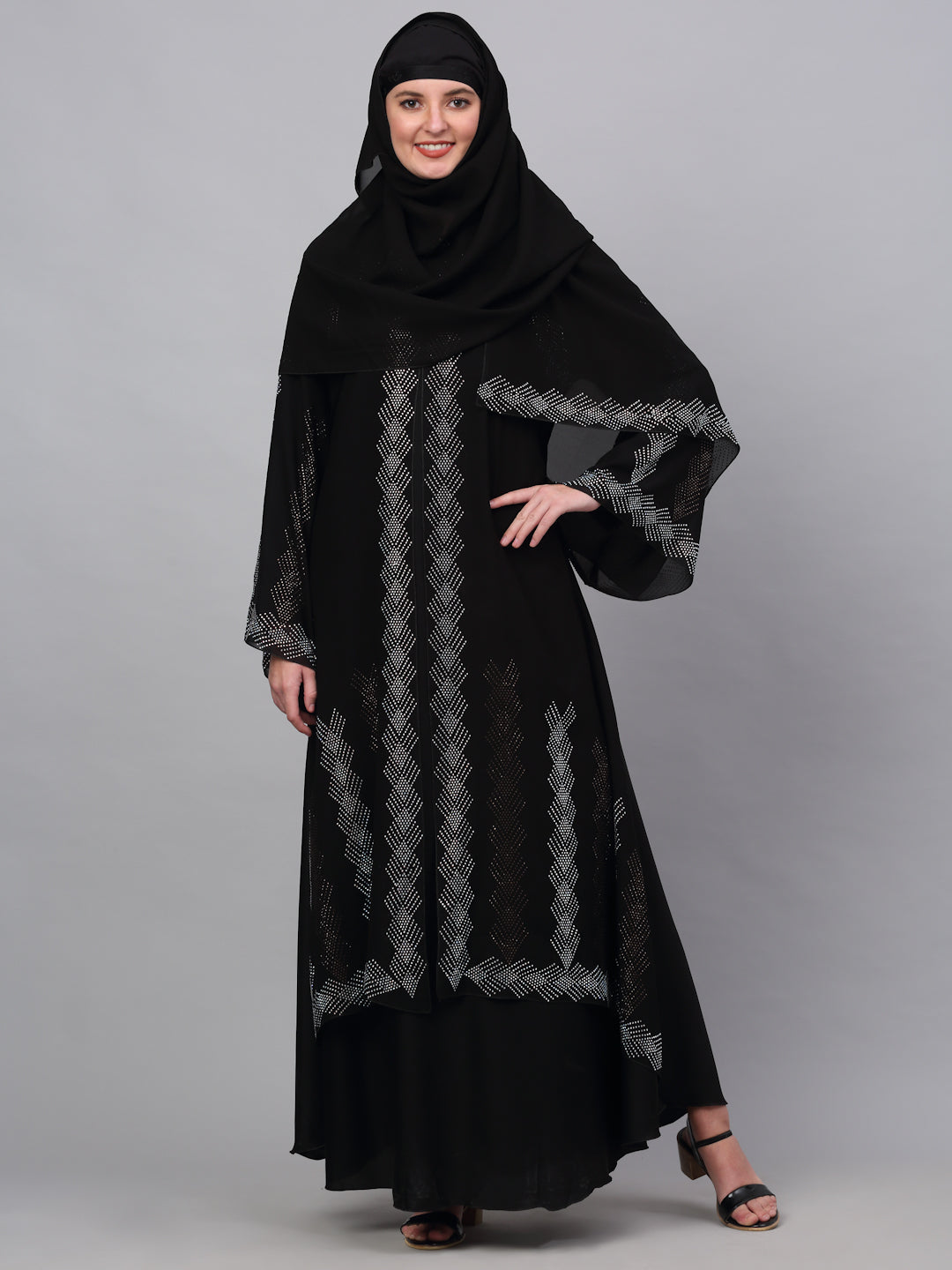 Klotthe Women Black Embellished Burqa With Scarves