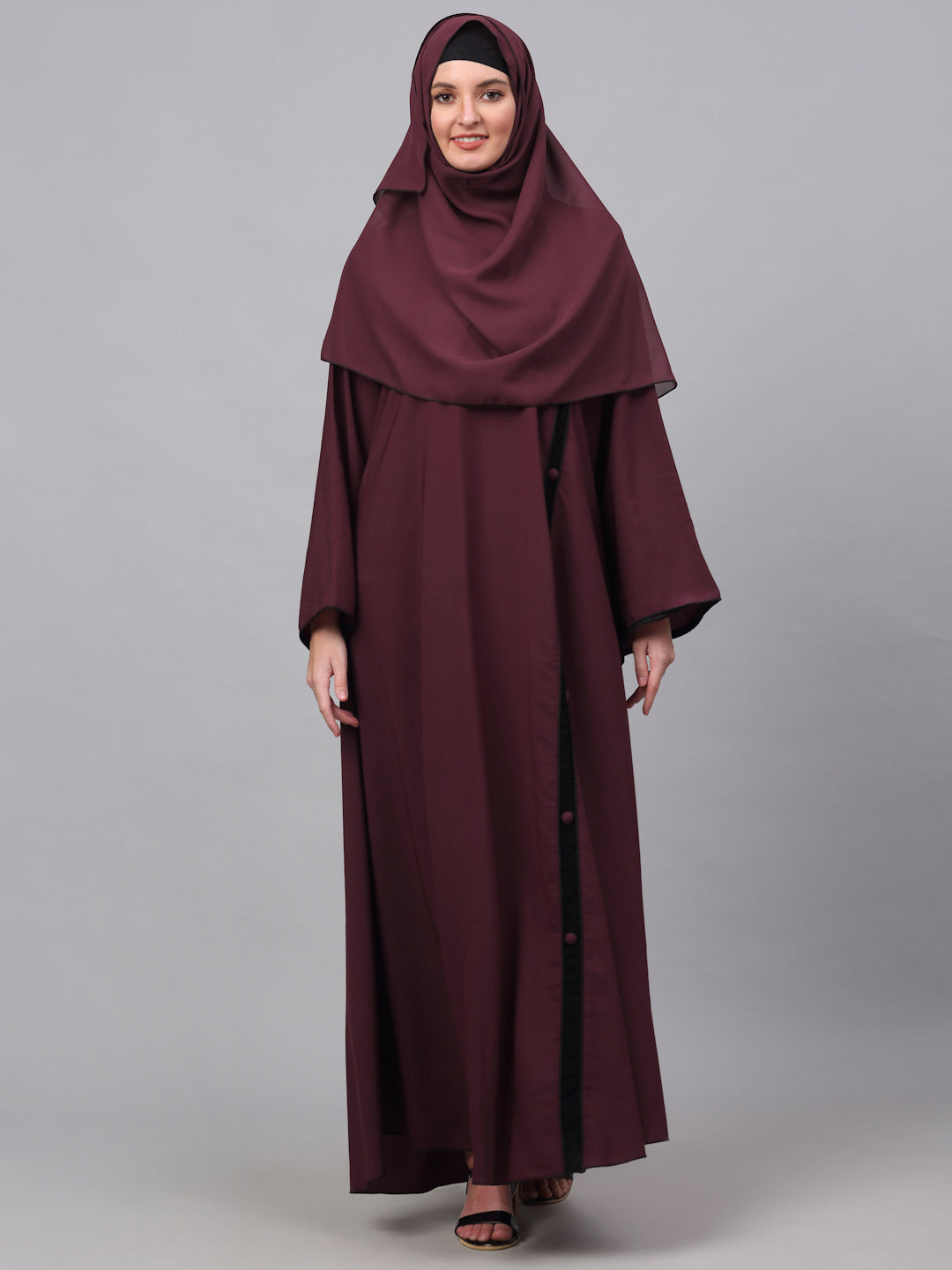 Klotthe Women Maroon Embellished Burqa With Scarves