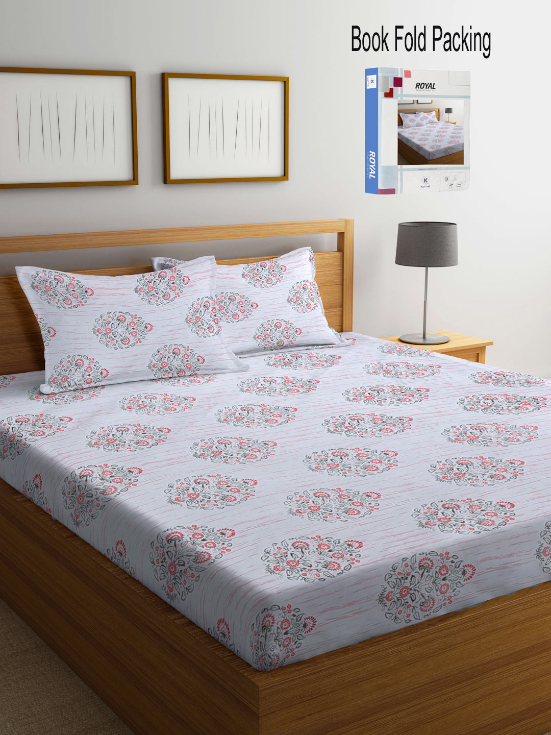 Klotthe Multi Floral 300 TC Cotton Blend Super King Double Bedsheet Set in Book Fold Packing