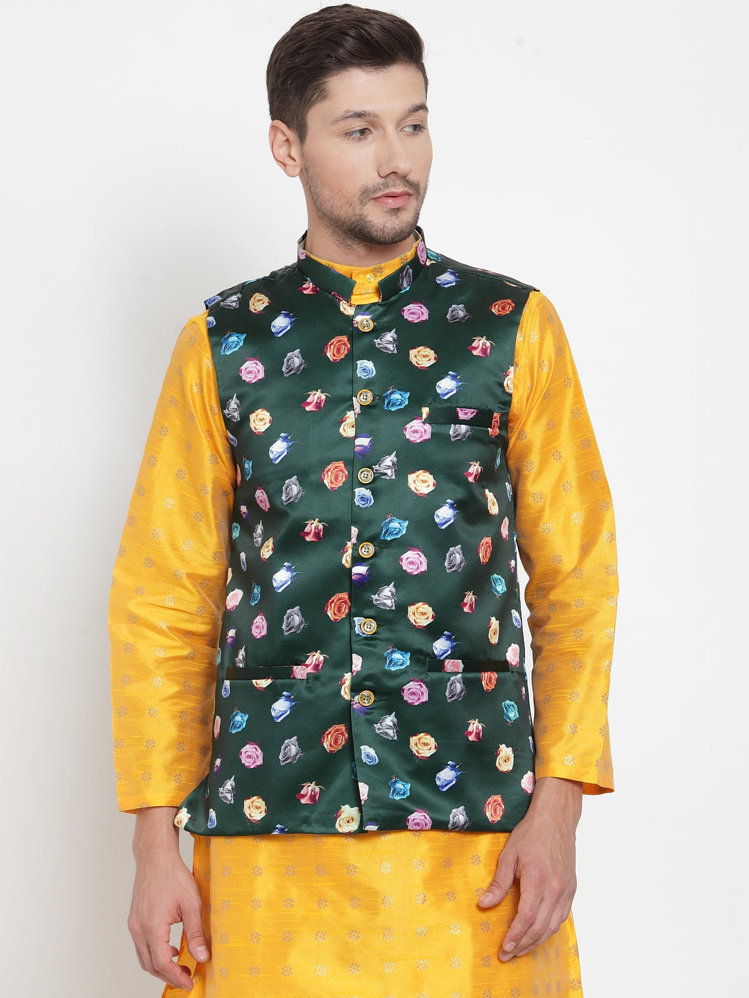 Green Polyrayon Party Nehru Jackets