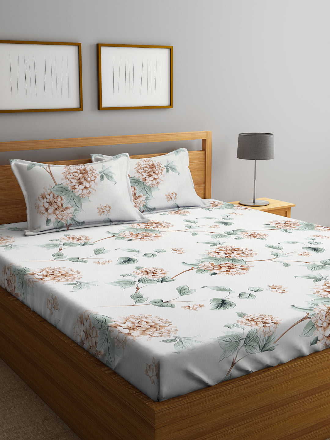 Klotthe Multi Floral 300 TC Cotton Blend Double Bedsheet with 2 Pillow Covers