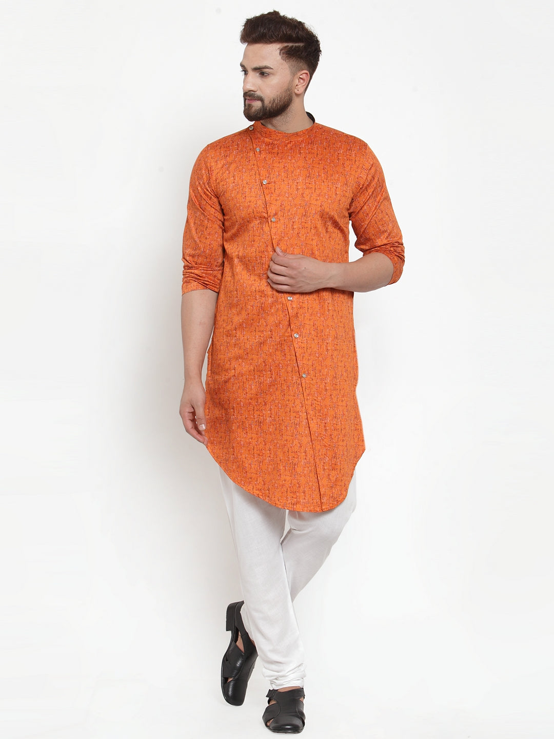 Orange Cotton Silk Abstract Party Kurtas