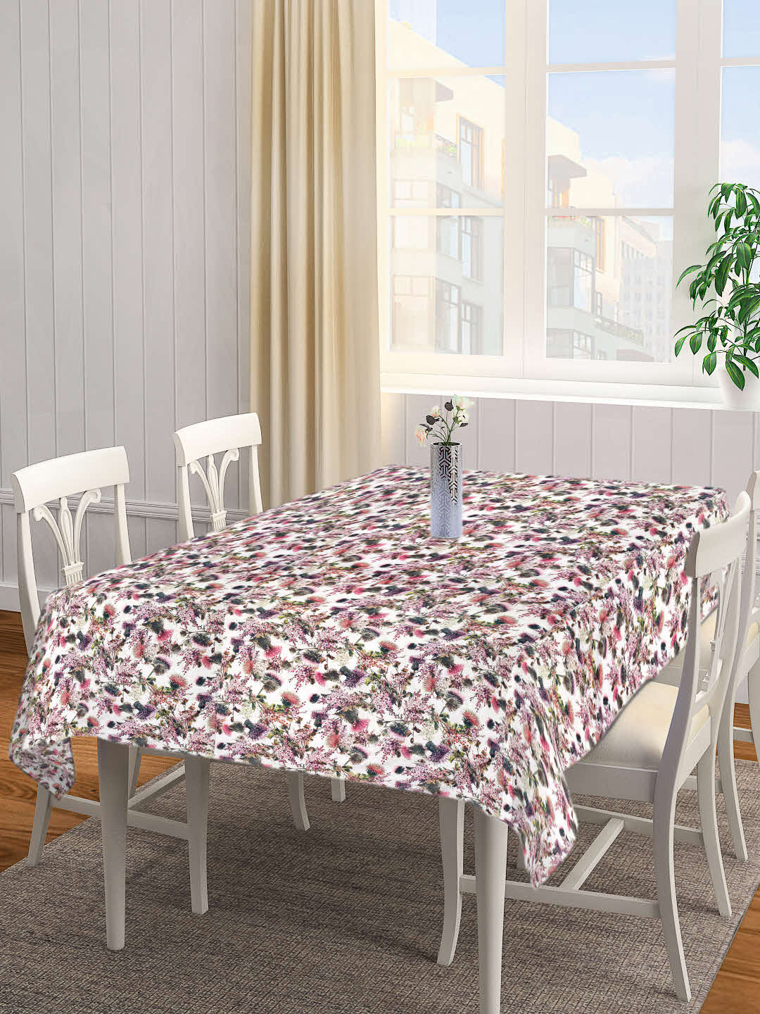 Klotthe MultiColor Floral Cotton 6 Seater Rectangular Table Cover