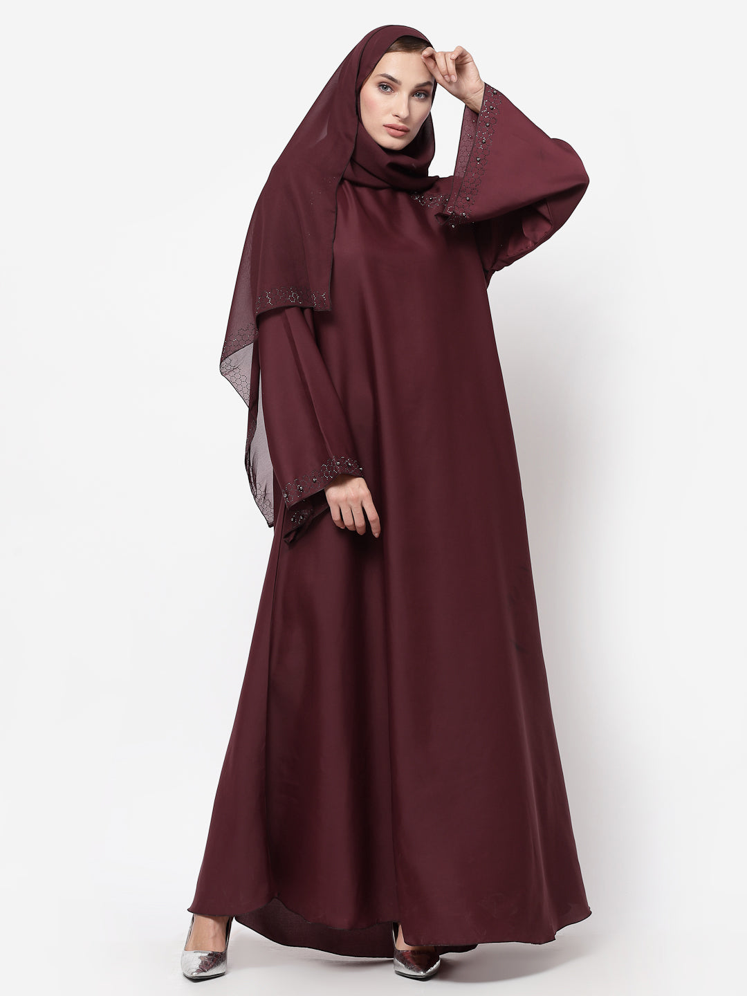 Klotthe Women Maroon Embellished Burqa With Scarves