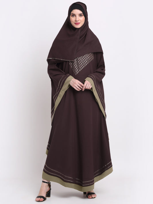 Klotthe Women Burgundy Embellished Burqa With Scarves